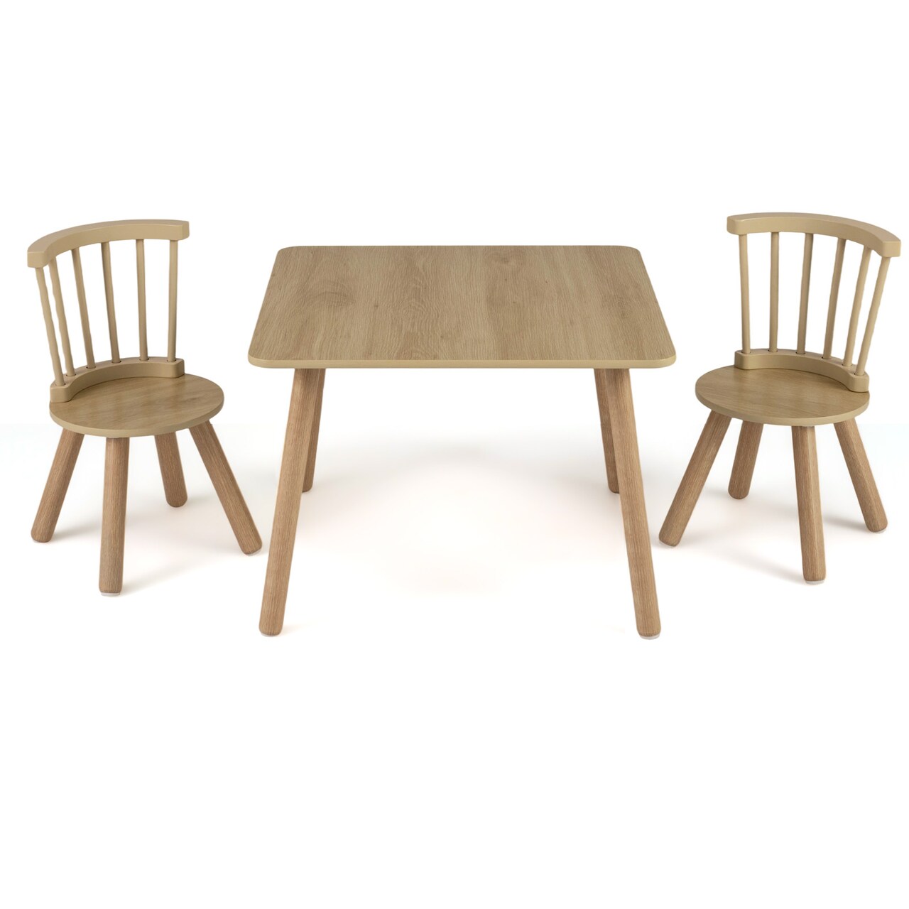 Wooden Kids Table and Chairs Set 3-Piece with Pine Wood Construction